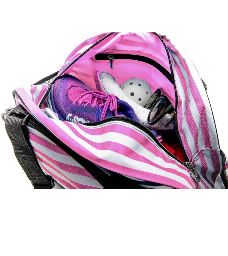 Pik 'le' Ball Pink Striped Pickleball Tote Bag - Image 3